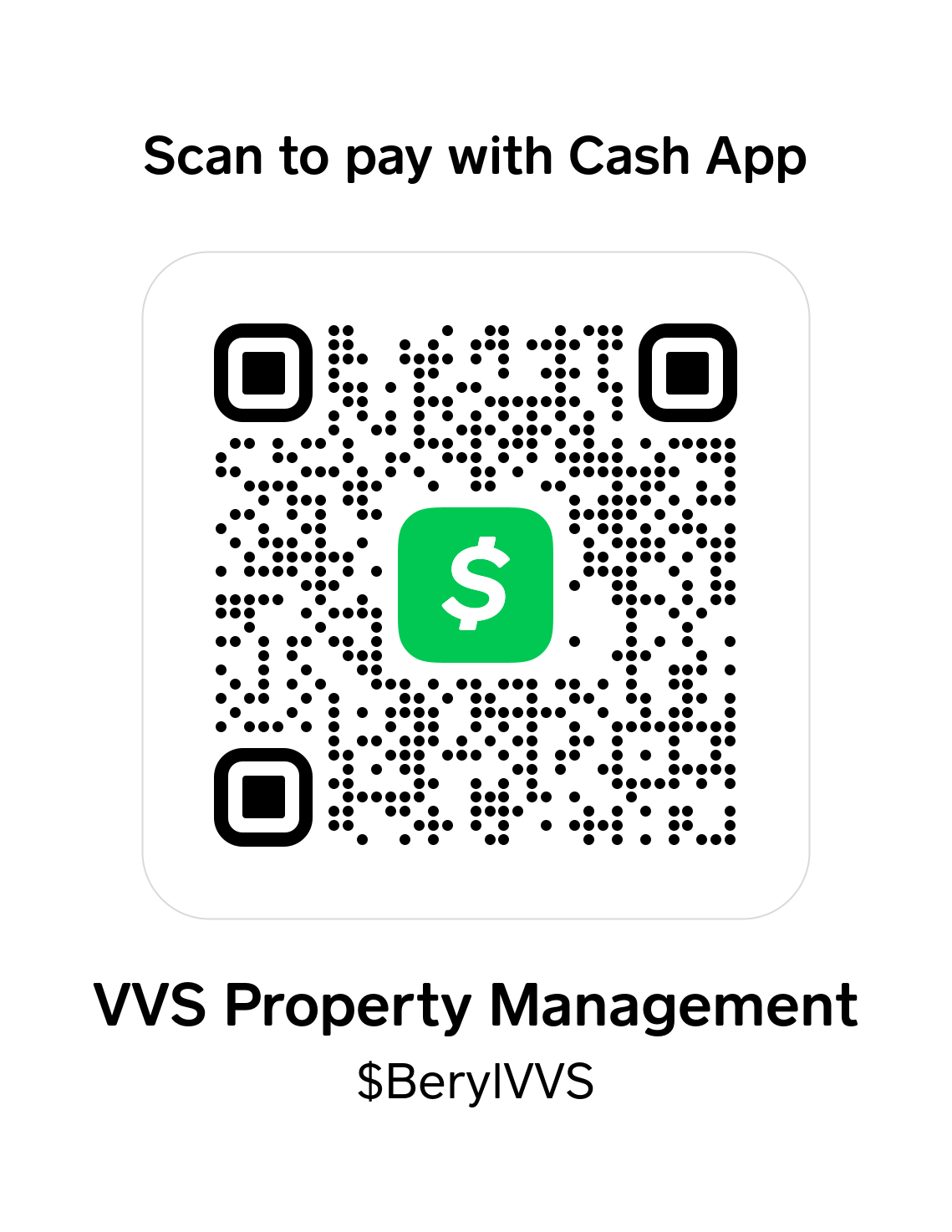 Cash App QR code to pay VVS Property Management